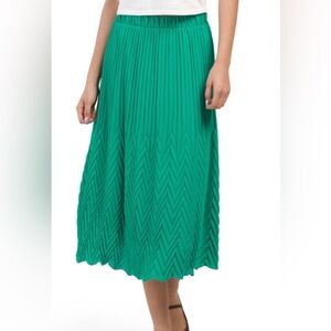 NWT NANETTE NANETTE LEPORE Pull On Chevron Pleat Midi Skirt Cabana Green